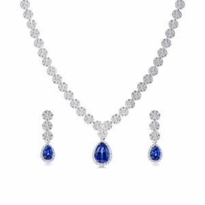 Pear & Round Cut Blue Topaz Necklace And Earring Set