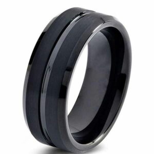 Black Concave-convex Design Tungsten Steel Men’s Wedding Band